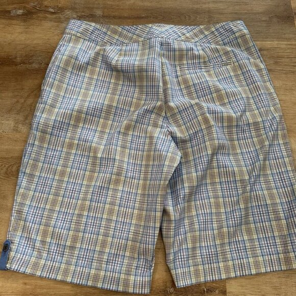 IZOD Women's 6 Blue Purple Plaid Lined Long Bermuda Sport Casual Golf Shorts - Picture 3 of 4
